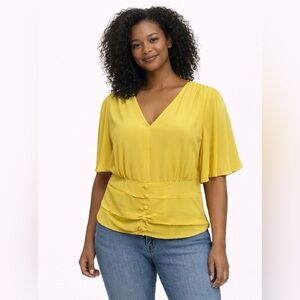 💛 NWT! Yellow Flutter Sleeve Chiffon Blouse